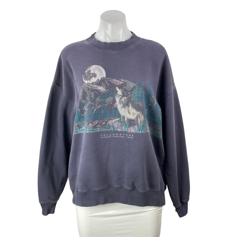 Abercrombie & Fitch Women's Navy Blue Wolf Graphic Fleece Sweatshirt Top Size S